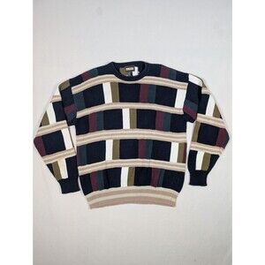 Vtg 90s Bachrach Sweater Men XL Multicolor Geometric Heavyweight Color Block
